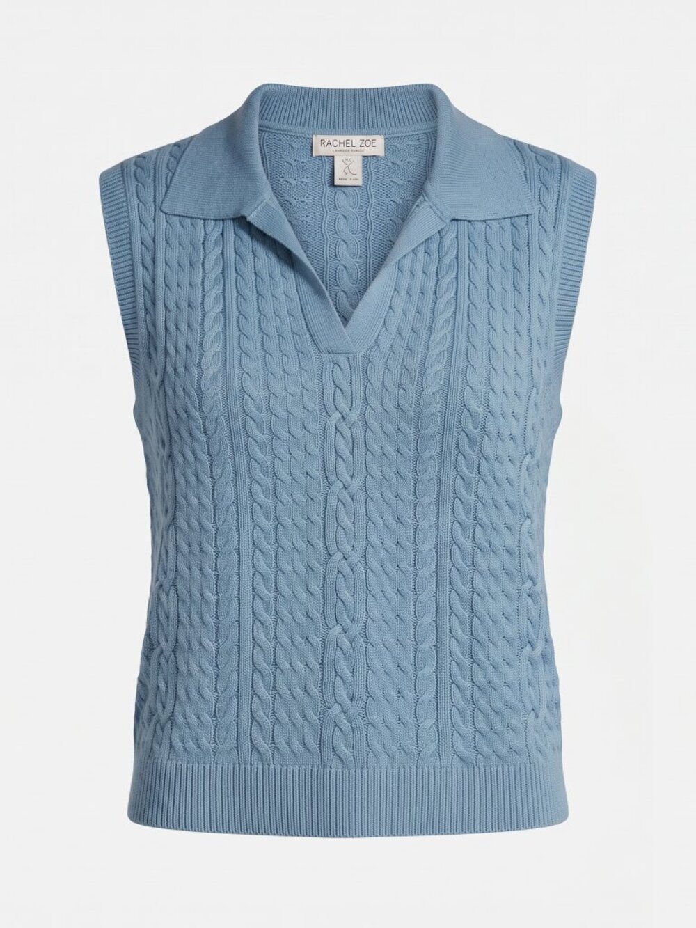 Rachel Zoe Preppy Blue Cable Knit Sweater Vest, Size XL, 100% Cotton